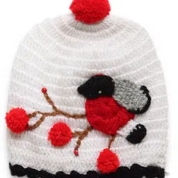 MayRa Knits Hand Knitted Floral Design Bobble Cap - White-picture-42