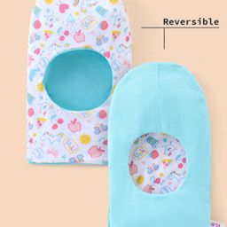 Ben Benny Reversible Baby Monkey Cap Rainbow Print White & Blue - Diameter 9 cm-picture-29
