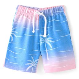 Babyhug Cotton Looper Knit Shorts with Palm Tree Print - Blue-image-43