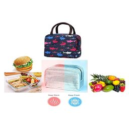 House of Quirk Insulated Lunch Bags Small for Women Work Student Kids to School Organizer Storage Lunch Box - Blue Shark-picture-7