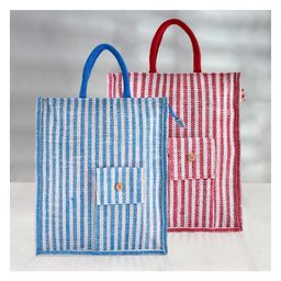 Kuber Industries Shopping Bag  Jute Carry Bag  Zipper Grocery Bag with Handle  Reusable Shopping Bag  Carrying Bag With Front Pocket  Lining-Grocery Bag  Medium  Pack of 2  Multi-image-68