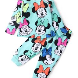 Babyhug Disney Single Jersey Knit Full Sleeves Night Suit With Minnie Mouse Print - Blue-image-98