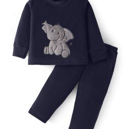 Kanvin Fleece Woven Full Sleeves Winter Wear Set With ElephantPatch - Navy Blue-image-38