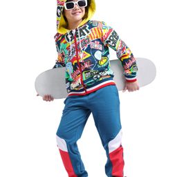 Ollington St. 100% Cotton Knit Full Sleeves Hooded Sweatshirt & Joggers Set Text Print -Red Yellow & Blue-image-80
