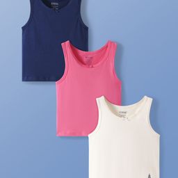 Pine Kids Cotton Knit Sleeveless Solid Color Vests Pack of 3 (Colour & Print May Vary)-4