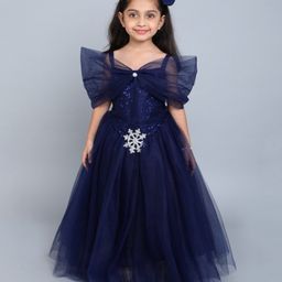 PinkChick Sleeveless Snowflake Applique Detailed Sequins Embellished Gown - Navy Blue-image-19