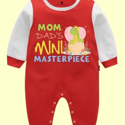 The Peppy Tend 100% Cotton Family Theme Full Sleeves Mom Dads Mini Masterpiece Text Printed Romper - Red & White-image-77