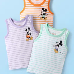 Babyhug Disney 100% Cotton Sleeveless Vests With Mickey Mouse Graphics Pack Of 3 - Lilac Light Green & Orange-picture-20