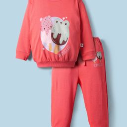 BUMZEE Cotton Knit Full Sleeves Popsicle's Printed Sweatshirt & Jogger Set - Coral-image-44