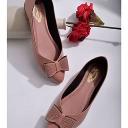 Shoetopia Bow Applique Detailed Slip On Ballerinas - Peach-image-54