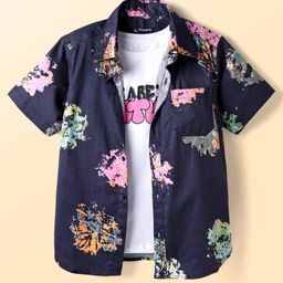 Pine Kids Cotton Woven Half Sleeves Abstract Printed Shirt with Inner Tee - Navy Blue-picture-15