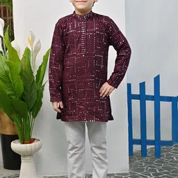 BT DEZINES Boys Ethnic Motifs Embroidered Regular Mirror Work Kurta with Pyjamas-2