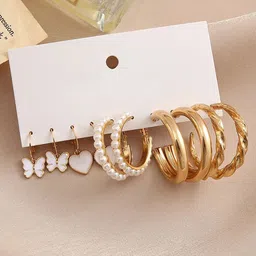 GOLDIWALA Set of 10 Gold-Plated Artificial Beads Beaded Circular Shaped Hoop Earrings-13