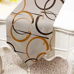 STITCHNEST Brown & Mustard Geometric Printed Tasseled Table Runner-picture-54