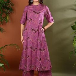YASH GALLERY Women Floral Printed Regular Pure Cotton Kurta with Trousers-16