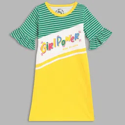 Blue Giraffe Girls Colourblocked Round Neck Cotton T-shirt Dress-41