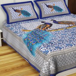 Myntra Elegant Homes Blue & Orange Floral 144 TC Queen Bedsheet with 2 Pillow Covers-45