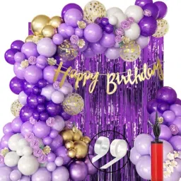 Solid Purple Birthday Decoration Kit with pump Balloon-19