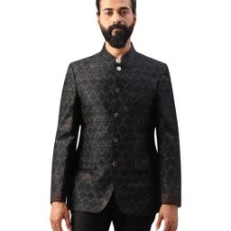 Raymond The Story Re-Spun Black Contemporary Fit Printed Bundi Jacket-image-30