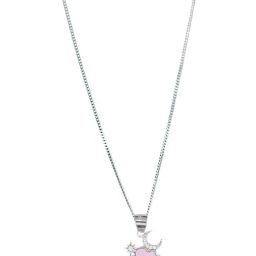 Taraash 925 Sterling Silver Combo Of Pink Cloud,moon & Star Pendant With Chain For Women-11
