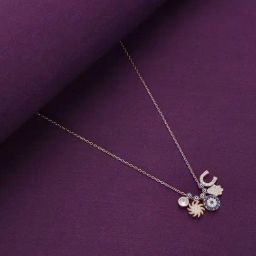 Kai Jewel Sterling Silver Rose Gold Multi Charms Evil Eye Chain Necklace-image-58