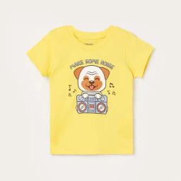 Juniors By Lifestyle Yellow Cotton Regular Fit Printed T-Shirt-image-6