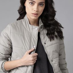 Roadster Women Grey Solid Padded Jacket-21
