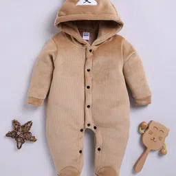 Moms Love Infant Boys Pure Cotton Velvet Finish Ribbed Hooded Sleepsuit-picture-15