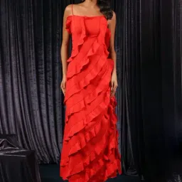 BInfinite Vermilion Veil Shoulder Straps Ruffled Maxi Gown-image-6