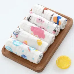Elementary Jungle Jam White Muslin Cotton 6-Layered Kids Wash Cloths - Set of 4-image-32