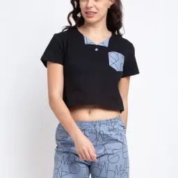 Boston Club Black & Blue Printed Crop Top With Shorts-picture-24