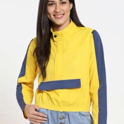 Bewakoof Yellow & Blue Regular Fit Jacket-image-11
