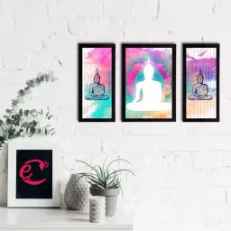 eCraftIndia Set of 3 Meditating Lord Buddha Satin Matt Textured UV Art Painting-image-98