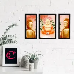eCraftIndia Set of 3 Meditating Lord Buddha Satin Matt Textured UV Art Painting-47