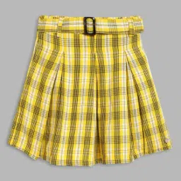 Blue Giraffe Kids Yellow Checks Skirt with Belt-image-38