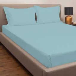 Petal Home Solid Blue 300 TC Cotton Queen Bed Sheet with 2 Pillow Covers-11