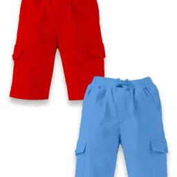 Kiddopanti Kids Red & Blue Solid Cargo Shorts (Pack Of 2)-image-62