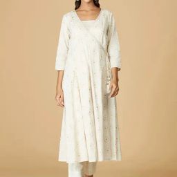 Fabindia Off-White Cotton Printed A Line Kurta-image-19