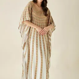 The Kaftan Company Off White Printed Kaftan Nighty-picture-6