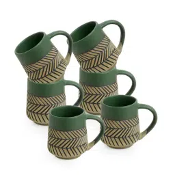 ExclusiveLane Tawny Brown & Sea Weed Green Ceramic Coffee Mugs - Set of 6 (280ml)-43