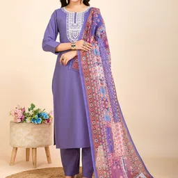 Women Basket Floral Embroidered Straight Kurta With Trousers And Dupatta-47