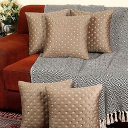 MONKDECOR Set Of 5 Brown Velvet Square Cushion Covers-35