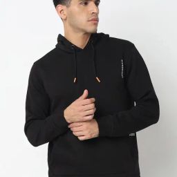 Spykar Black Regular Fit Printed Hooded Sweatshirt-image-13