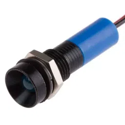 RS PRO Blue Panel Mount Indicator 24V DC, Mounting Hole Size 8 mm, Termination Type Lead Wires, IP Rating IP67, Model No 7239511-14