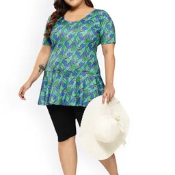 Aarika Plus Size Abstract Printed Swim Suit With Cap image 5