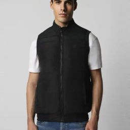 Van Heusen Black Cotton Regular Fit Quilted Reversible Jacket-image-54