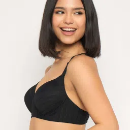 Clovia Black Regular Fit Self Pattern Bra image 4