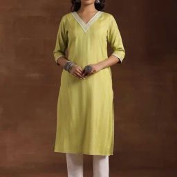 Libas Lime Green Striped Straight Kurta-image-11