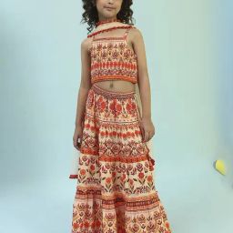Biba Girls Multicolor Cotton Embroidered Lehenga Set-image-43