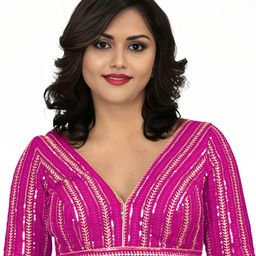 PU FASHION Embroidered Sequinned V-Neck Saree Blouse-image-94